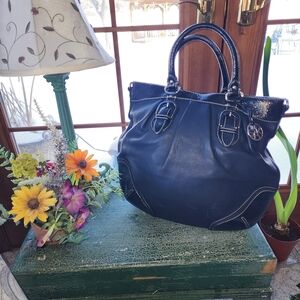 Saxx Deep Blue Leather Tote Bag